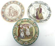Group of three plates comprising Wedgwood Ivanhoe plate, one with two children, and a Doulton WWI