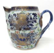 Large 18th century Chinese export porcelain cider jug with intertwined handle (a/f)