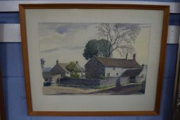 20th century British School, study of a stone farmhouse and buildings, watercolour, unsigned, f/g,