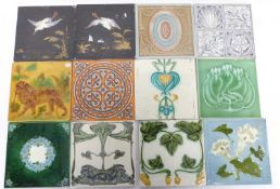 Box containing quantity of 19th century tiles, various manufacturers and designs, (20)
