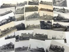 Group of postcards, mainly steam railway engines, some aviation and marine with photographic cards