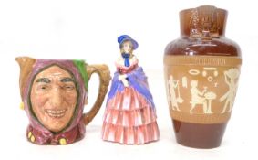 Group of Doulton wares, Toby jug of Touchstone, Egyptian style jug and a Doulton figure of Victorian