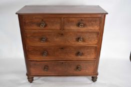 Victorian mahogany chest of two short over three long drawers raised on turned feet and fitted