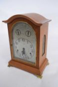 20th century German mantel clock, silvered dial with Arabic numerals, strike silent feature and a