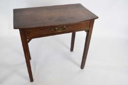 Small Georgian oak side table with bow front top over a single frieze drawer and plain square
