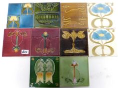 Group of 19th century ceramic tiles by Mintons and other makers including 10 tiles with matching