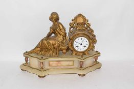 Late 19th century Continental gilt metal and marble mantel clock with figural mount, the white
