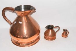 Quantity of graduated copper haystack measures ranging from half a gill to a pint, 2 pints, half a