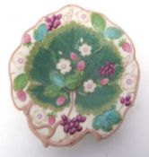 Unusual pottery moulded strawberry dish by Mayer Pottery, Longport, base with factory mark and prize