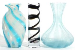 Group of three Art Glass vases, various designs