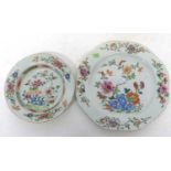 18th century Chinese porcelain octagonal plate with famille rose decoration together with a small