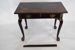 18th century mahogany side table with rectangular top over a single frieze drawer fitted with