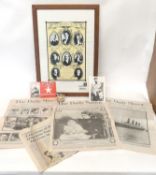Plastic holder containing quantity of Titanic ephemera, memorabilia, including newspaper