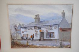 A J Hunt (20th century), 'The Gun Inn', watercolour, signed lower left, 29 x 40cm, mounted but