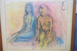 AR Ann Vane Wright (20th century), 'Study of two nudes', pen, ink and crayon, 34 x 44cm