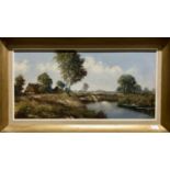 British School, (Late 20th Century), A river landscape overlooked by cottages, oil on canvas,