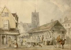 David Hodgeson (British,19th century) Norwich Fish Market,1831, watercolour and ink on paper, framed