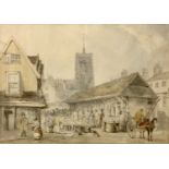 David Hodgeson (British,19th century) Norwich Fish Market,1831, watercolour and ink on paper, framed