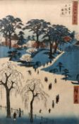 Japanese 'Hiroshige' original handcoloured woodblock prints, framed and glazed,13.5x8ins (4)
