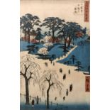 Japanese 'Hiroshige' original handcoloured woodblock prints, framed and glazed,13.5x8ins (4)