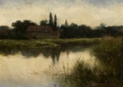 R.A Gardner (British, Early 20th Century), 'Water Newton, Sunset', oil on board, signed25 x 36cm