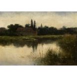 R.A Gardner (British, Early 20th Century), 'Water Newton, Sunset', oil on board, signed25 x 36cm