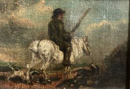 British 19th Century, A huntsman on horseback with gundogs, oil on canvas6 x 8ins approxQty: 1