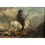 British 19th Century, A huntsman on horseback with gundogs, oil on canvas6 x 8ins approxQty: 1