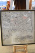 Engraved map of Great Yarmouth and surrounding area, 60 x 60cm