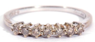 9ct white gold seven stone diamond ring, line set with small single cut diamonds, 0.35ct wt