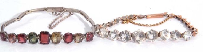 Mixed Lot: an articulated multi-coloured stone set bracelet, together with a white stone set