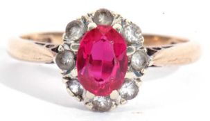 Red and white stone cluster ring, stamped 9ct, size M