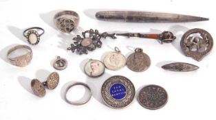 Mixed Lot: mainly silver and white metal items to include hallmarked silver mordant pencil, London