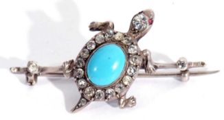 Vintage 935 stamped turquoise and paste set tortoise brooch