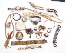 Mixed Lot: to include a silver hinged bracelet, Indian panelled bracelet, six ladies wrist watches