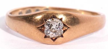 Antique 18ct gold single stone diamond ring, centring a cushion old cut diamond, set in a star