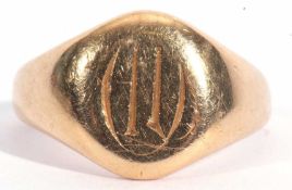 18ct gold gents signet ring, the oval panel engraved with a monogram, Birmingham 1987, 10.5gms, size