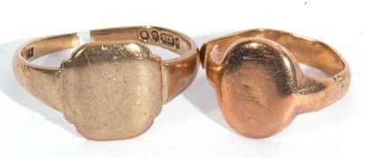Mixed Lot: two 9ct stamped gents signet rings (both a/f), 6.6gms g/w
