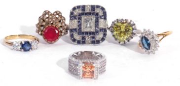 Mixed Lot: four 925 stamped dress rings, together with two other paste set rings (unmarked)