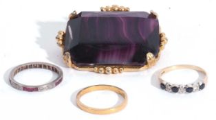 Mixed Lot: precious metal, diamond and ruby full eternity ring, a 22ct gold wedding ring, 2.5gms,