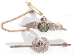 Mixed Lot: precious metal and diamond set Regimental brooch together with a Royal Flying Corps