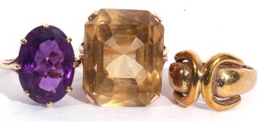 Mixed Lot: 9ct gold amethyst dress ring, the large amethyst 18 x 12mm and basket set, a designer