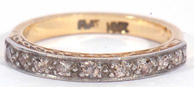 Diamond half eternity ring, the top section with nine small single cut diamonds between millegrain