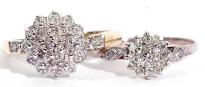 Two modern 9ct gold and diamond cluster rings, both size N