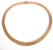 9ct gold fringe style articulated necklace, chased and engraved detail 42cm long, g/w 27.6gms