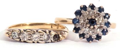 Mixed Lot: sapphire and diamond cluster ring, basket set, size L/M together with an 18ct stamped