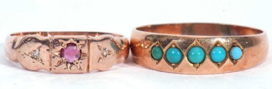 Mixed Lot: antique five stone turquoise ring (a/f), size R, together with a small ruby and diamond