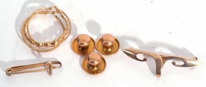 Mixed Lot: three dress studs stamped 10c, a 9ct stamped Art Nouveau style brooch, three thin