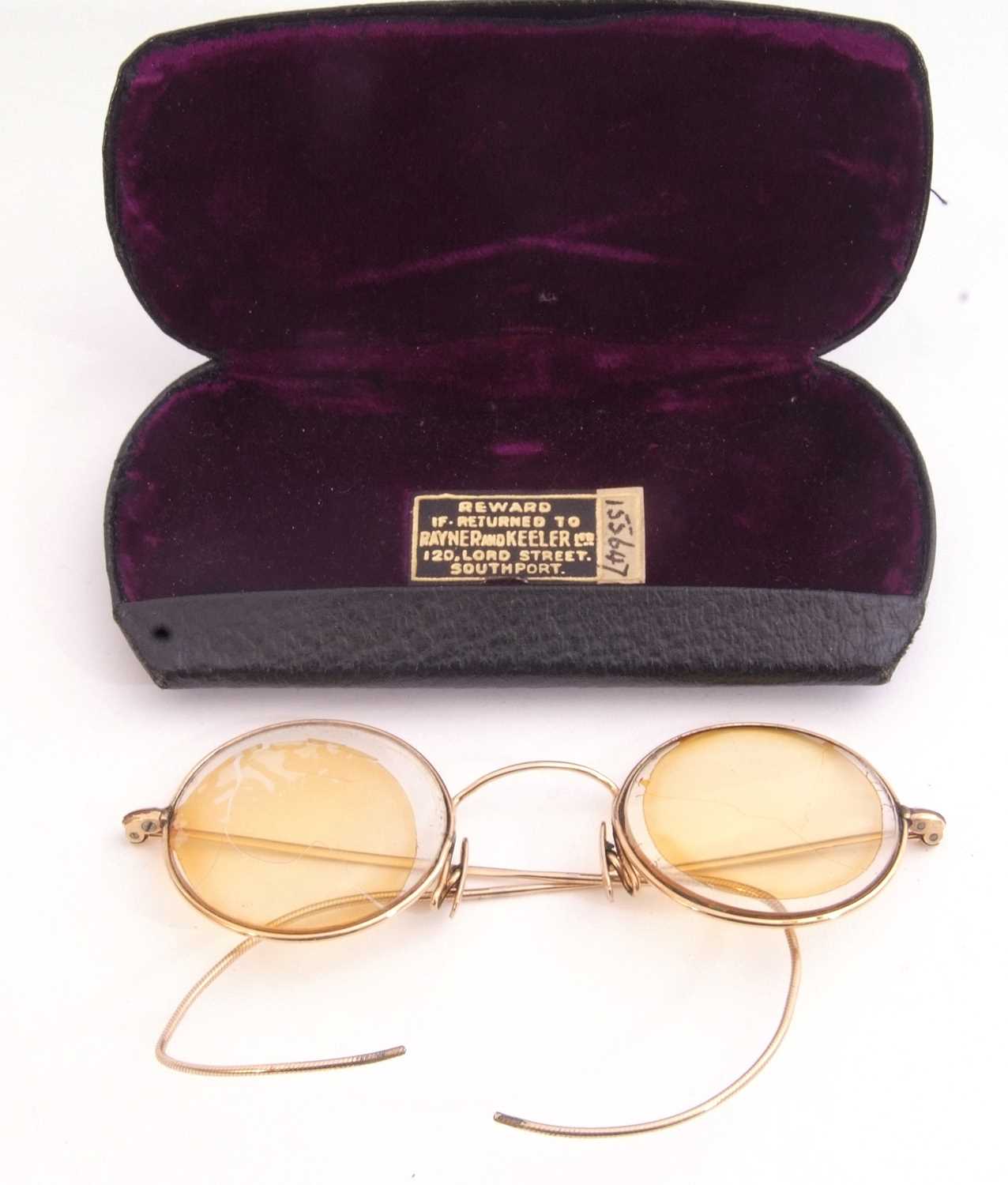Pair of vintage gold plated spectacles, cased