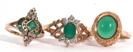 Mixed Lot: emerald and diamond cluster ring (one emerald missing), stamped 18ct, a 585 stamped